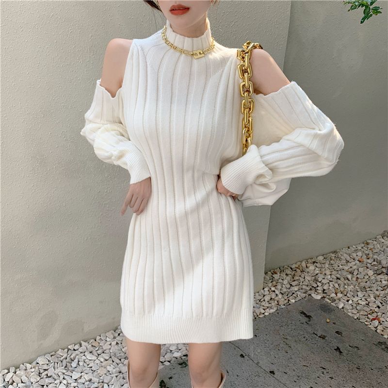 Long fashion strapless high collar dress