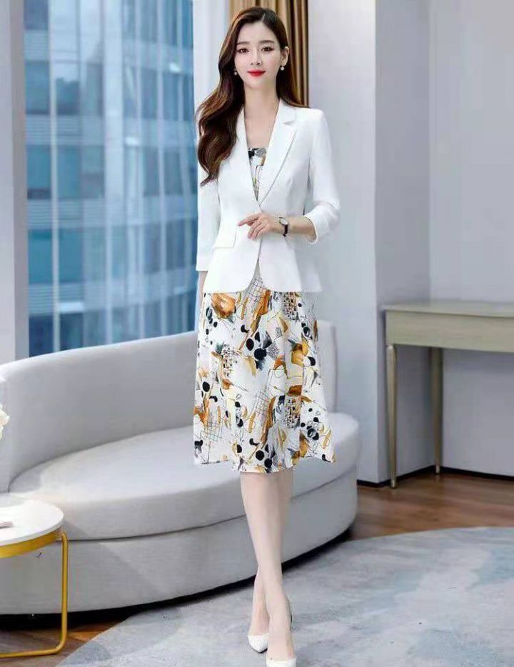 Western style strap dress one-piece business suit 2pcs set